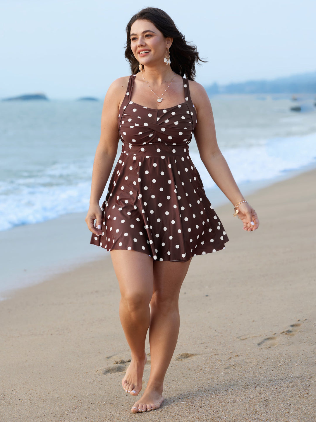 Serelle™ – Twist-Front Polka Dots Swim Dress