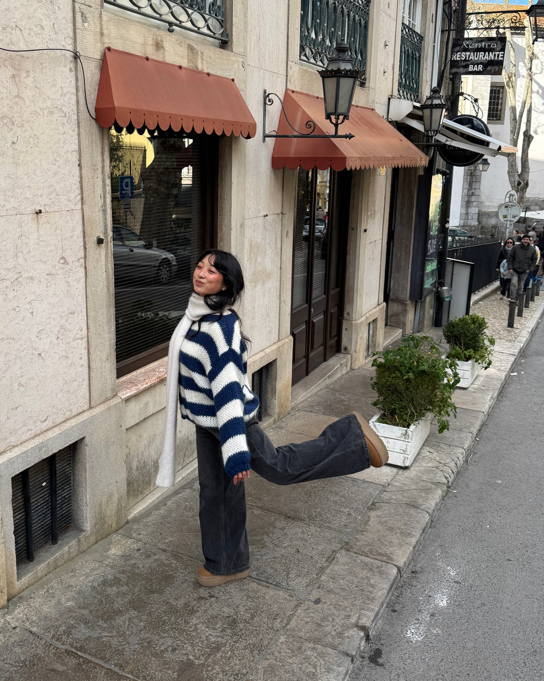 Celoren™ – Striped Off-Shoulder Sweater