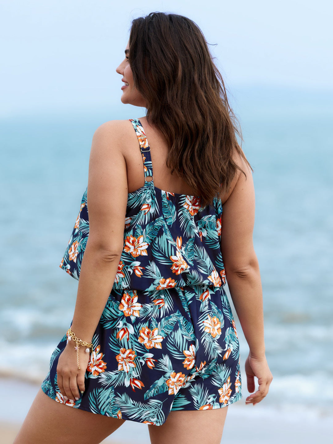 Serelle™ – Tropical Flower Print Pockets One-Piece Swimsuit