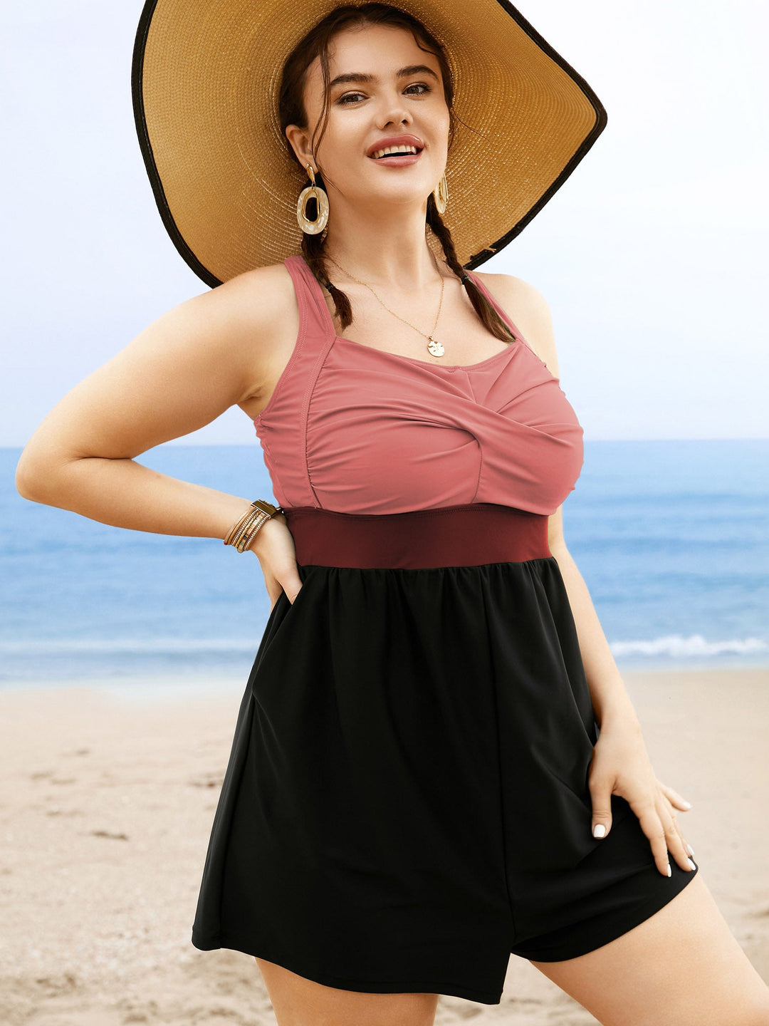 Celisse™ – Patchwork Contrast Crossover One Piece Swimsuit