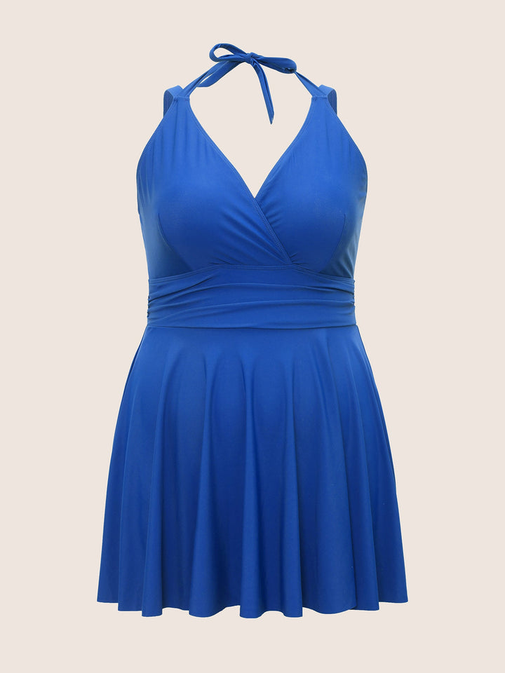 Celestine™ – Ruffle Hem Halter Neck Swim Dress