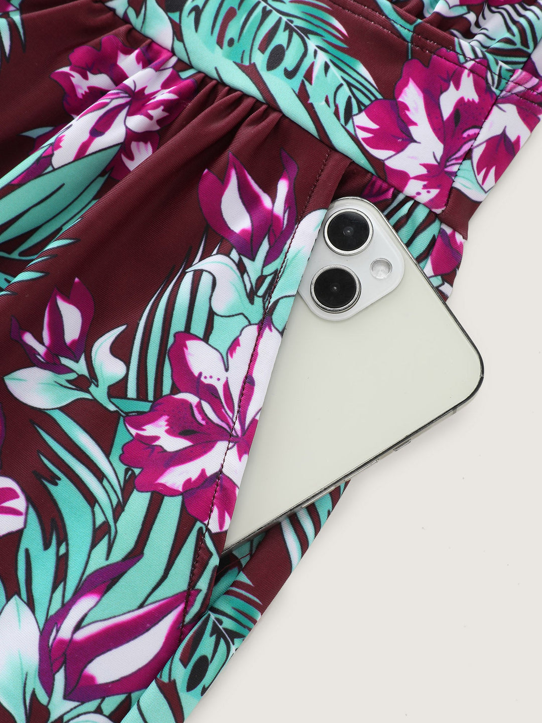 Serelle™ – Tropical Flower Print Pockets One-Piece Swimsuit