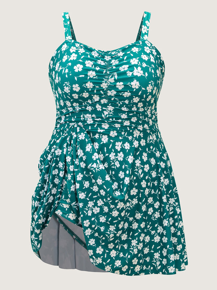 Cylara™ – Ditsy Floral Ruched Empire Waist Swim Dress