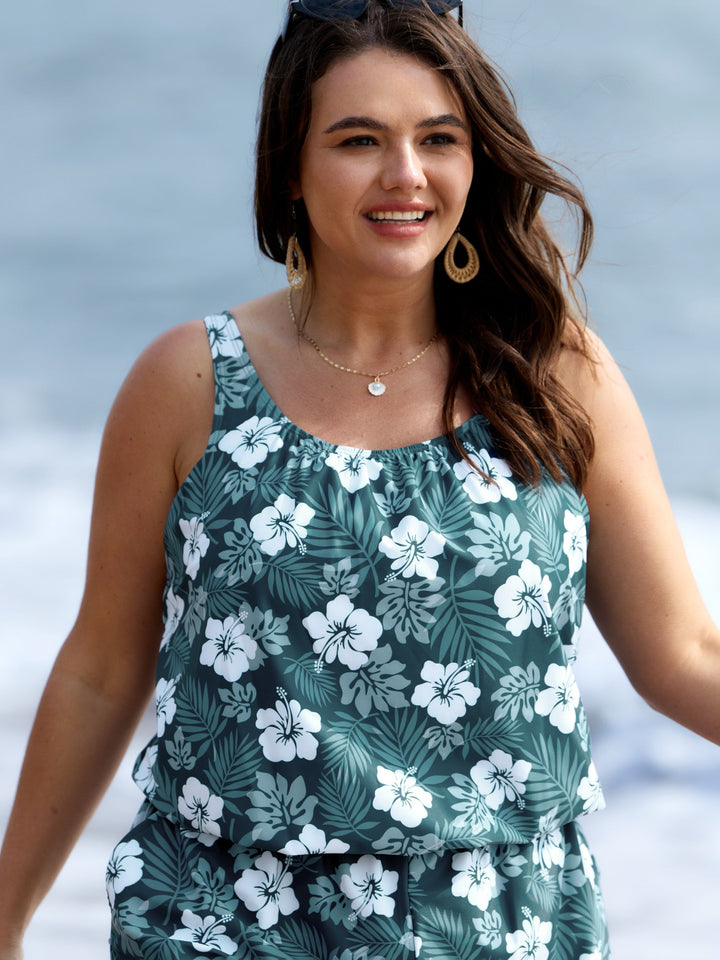 Serelle™ – Tropical Flower Print Pockets One-Piece Swimsuit