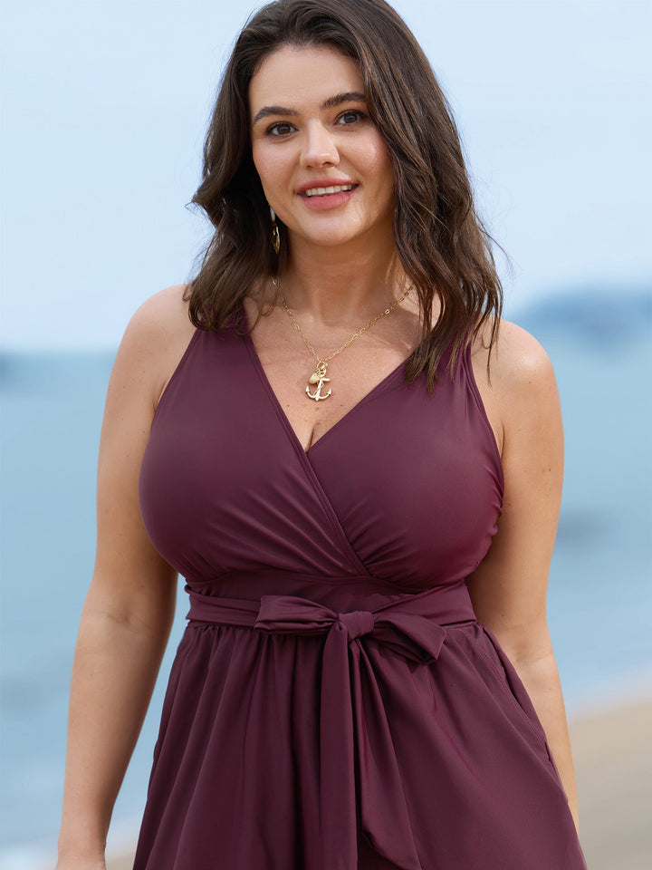 Elowyn™ – Surplice Neckline Belted One-Piece Swimsuit