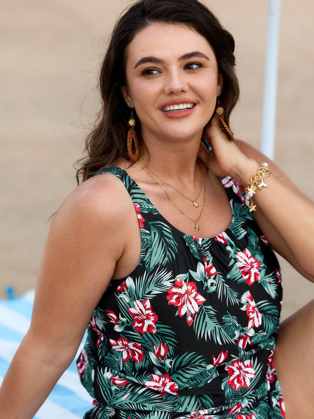 Serelle™ – Tropical Flower Print Pockets One-Piece Swimsuit