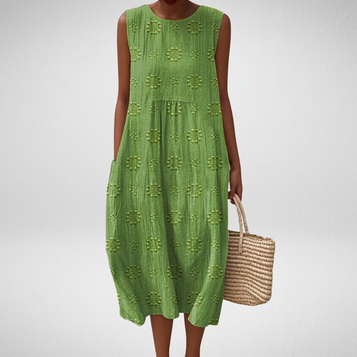 Livia™ – Elegant Sleeveless Cotton Dress with Pockets