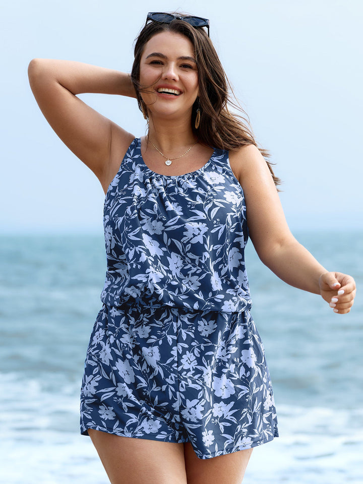 Serelle™ – Tropical Flower Print Pockets One-Piece Swimsuit