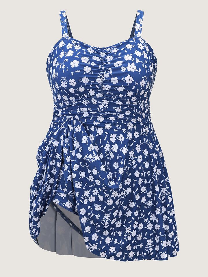 Cylara™ – Ditsy Floral Ruched Empire Waist Swim Dress