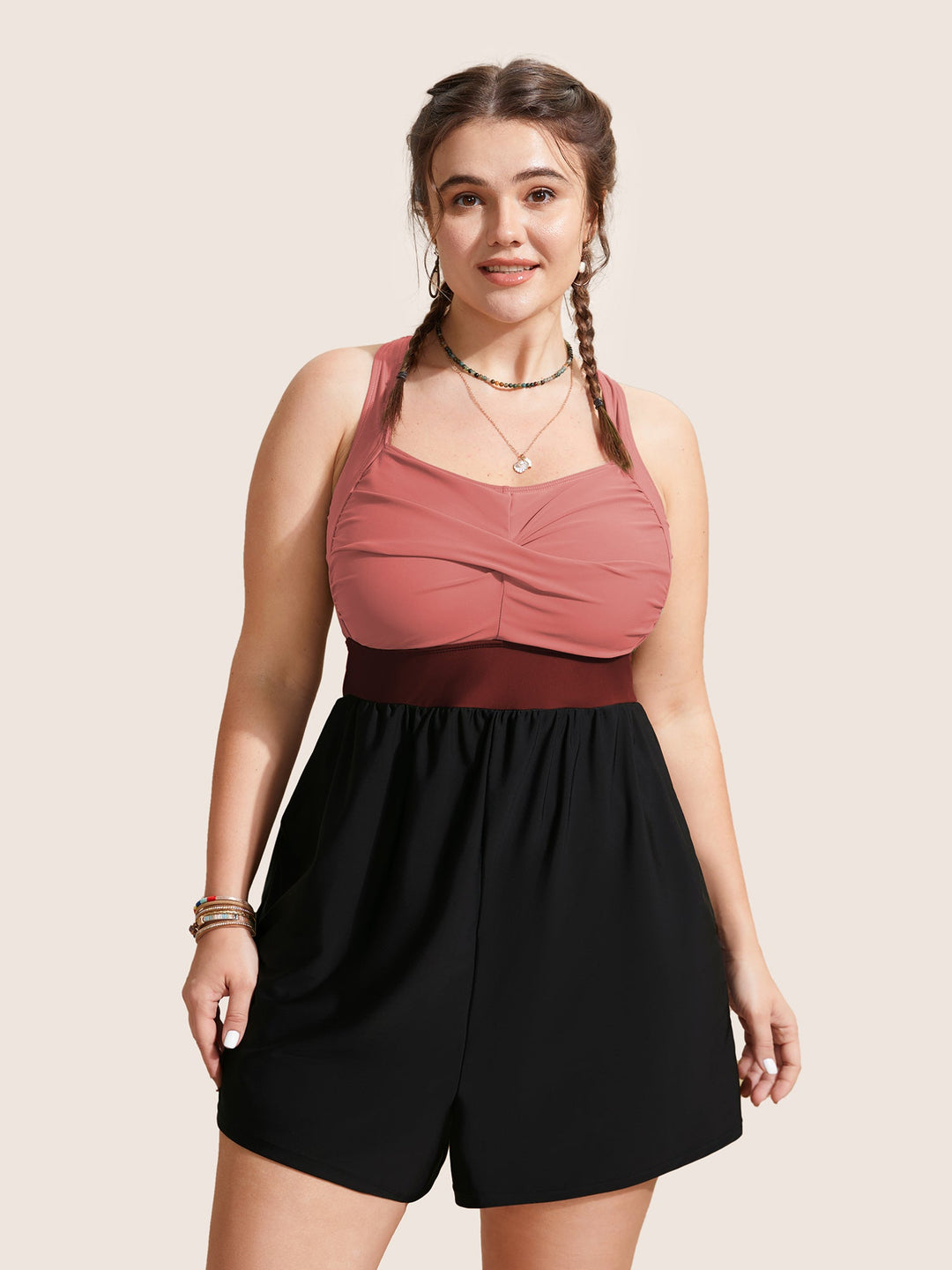 Celisse™ – Patchwork Contrast Crossover One Piece Swimsuit