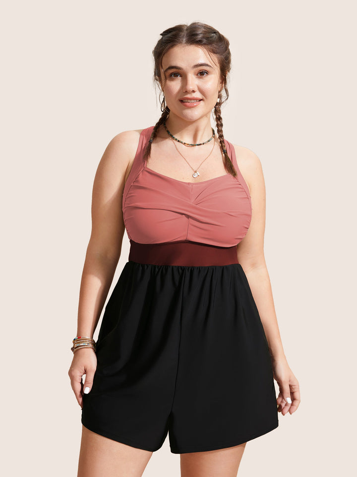 Celisse™ – Patchwork Contrast Crossover One Piece Swimsuit