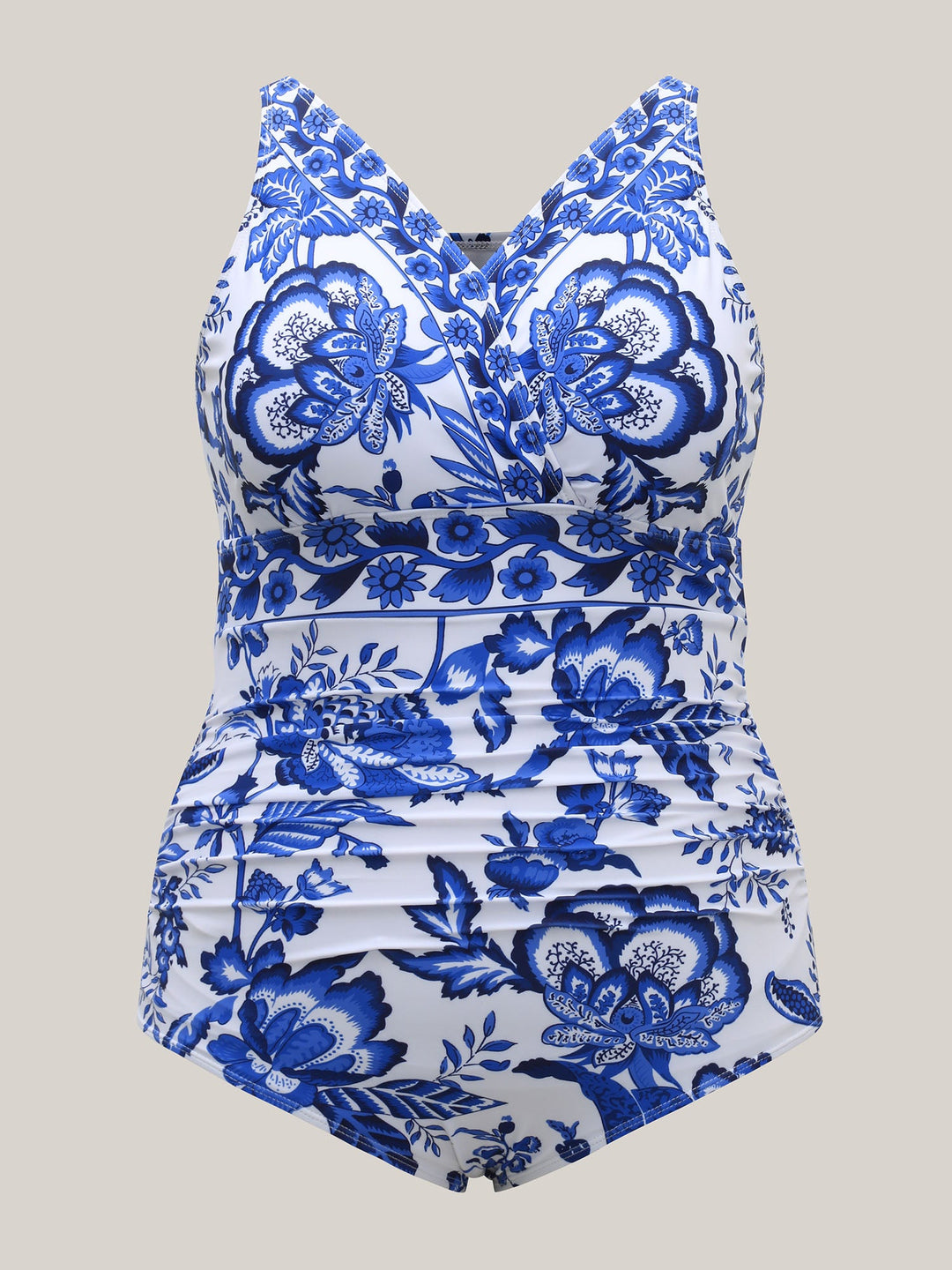 Celienne™ – Floral Ruched Mesh Swimsuit & Sarong Set