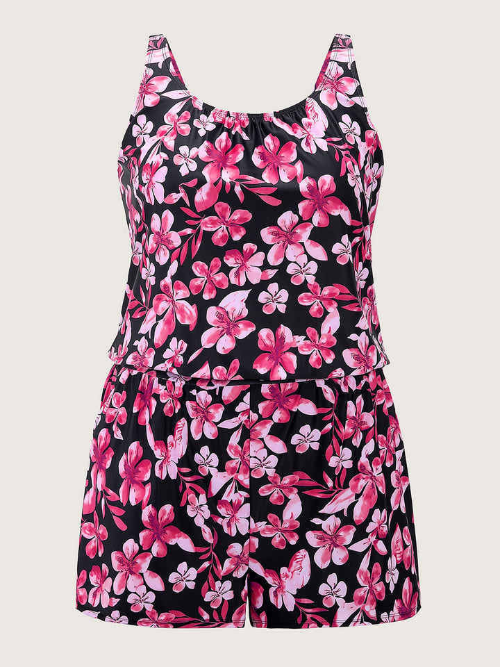 Serelle™ – Tropical Flower Print Pockets One-Piece Swimsuit