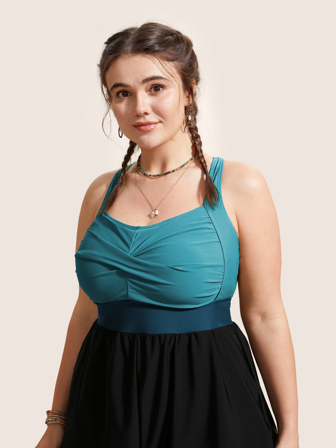 Celisse™ – Patchwork Contrast Crossover One Piece Swimsuit