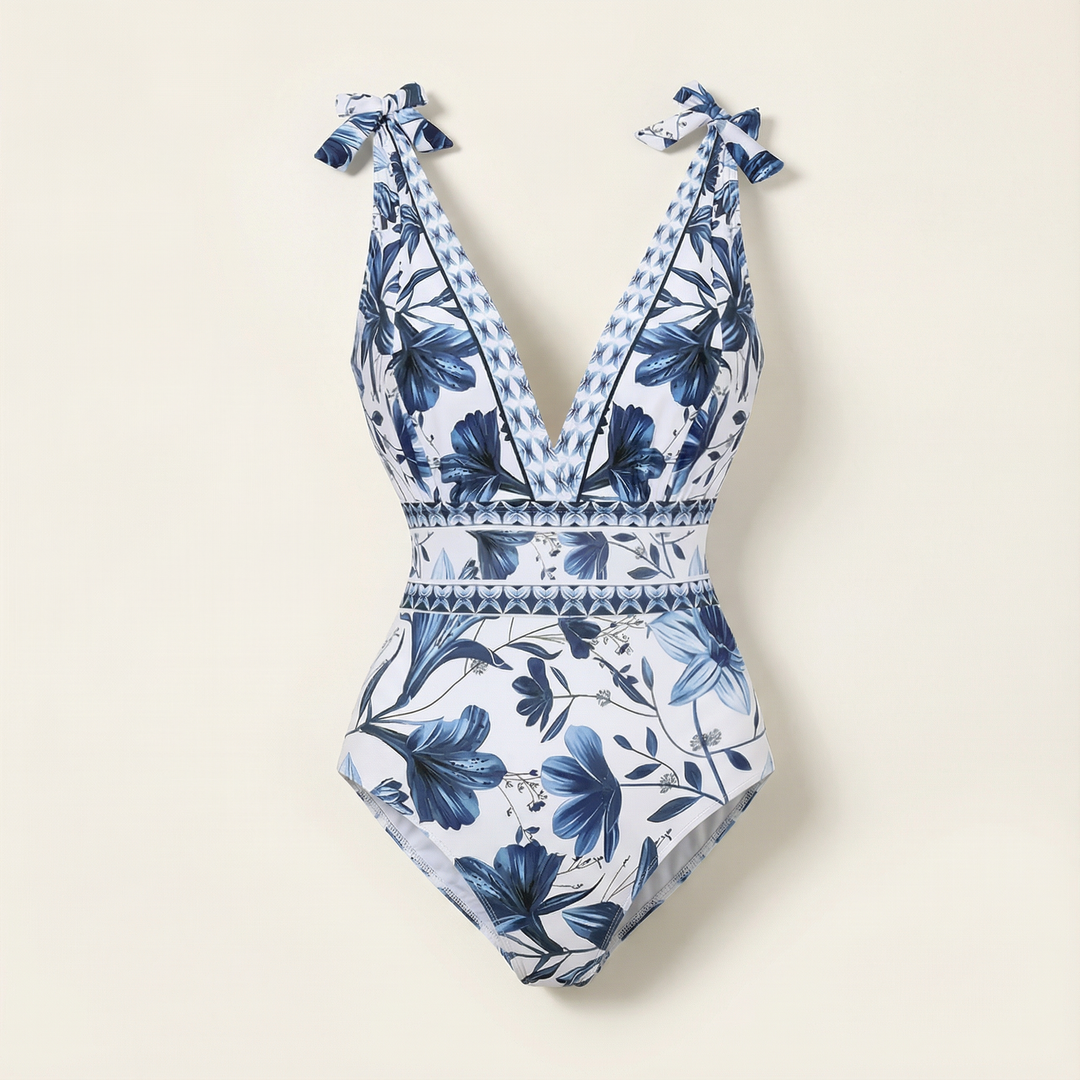 Selvara™ | V-Neck Swimsuit & Skirt Set