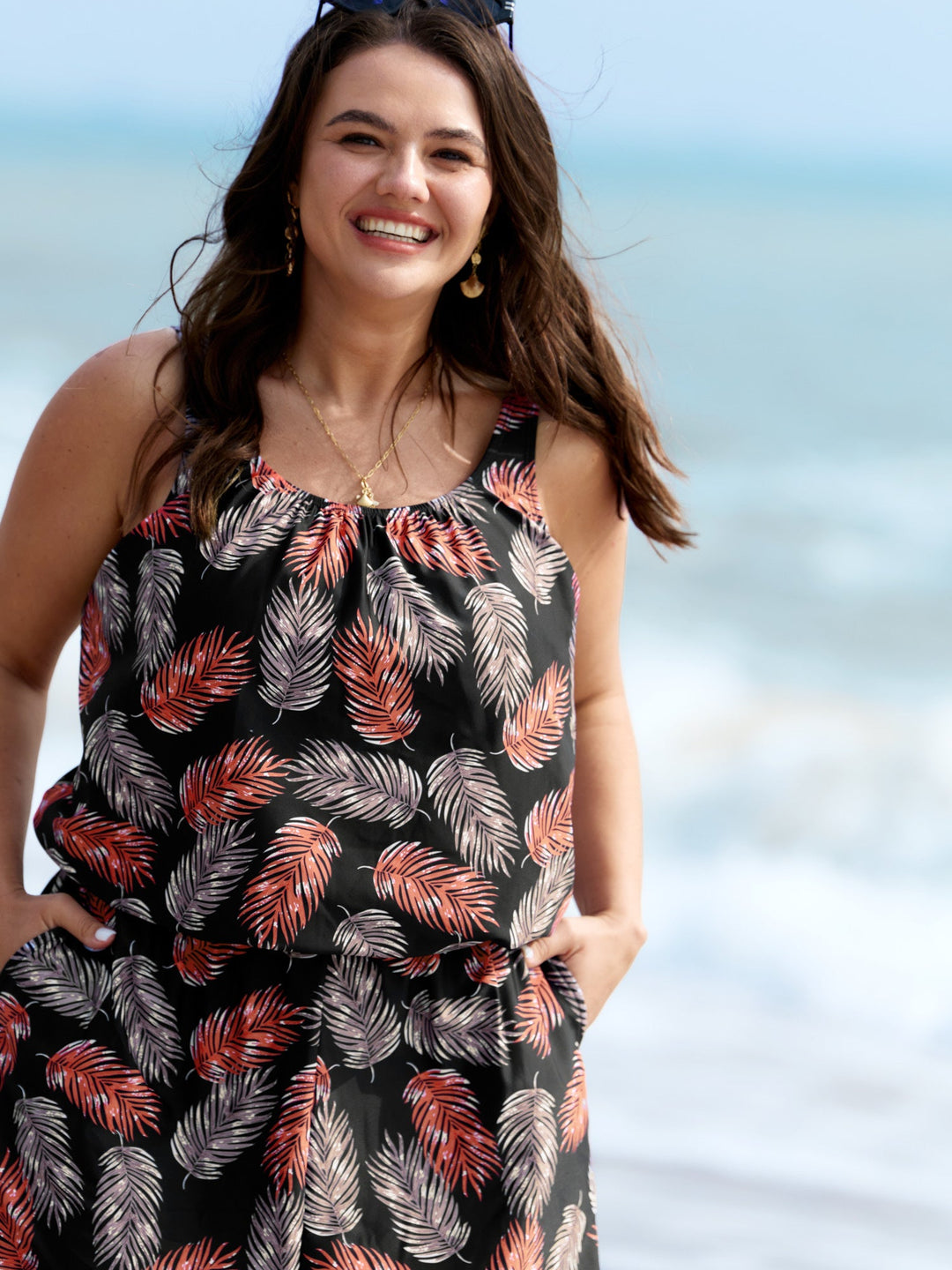 Serelle™ – Tropical Flower Print Pockets One-Piece Swimsuit