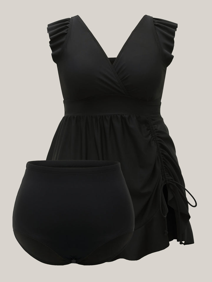 Serelune™ – Ruffled Hem Flutter Sleeve Swim Dress