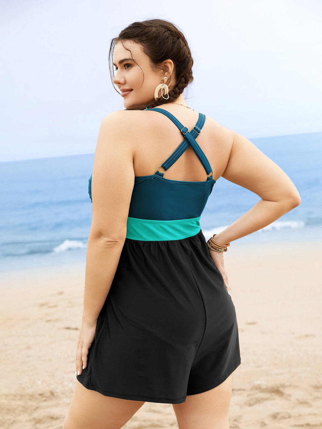 Celisse™ – Patchwork Contrast Crossover One Piece Swimsuit