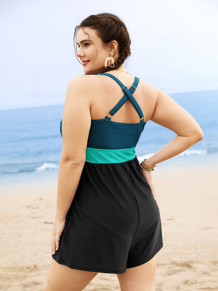 Celisse™ – Patchwork Contrast Crossover One Piece Swimsuit