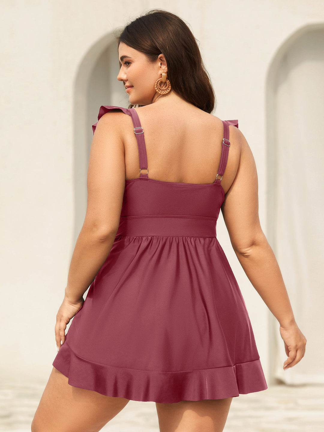 Serelune™ – Ruffled Hem Flutter Sleeve Swim Dress