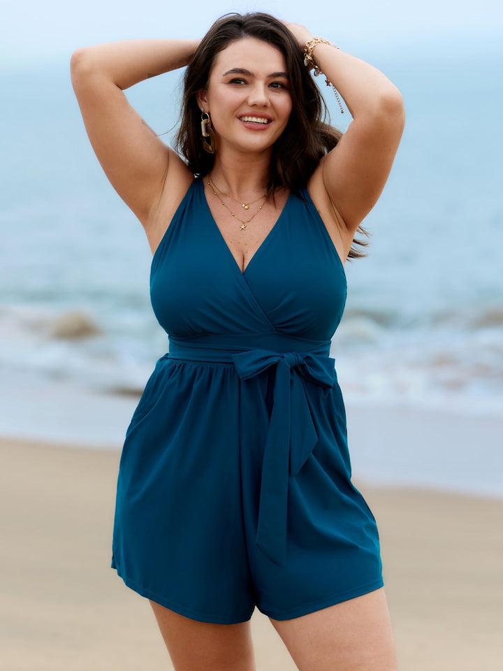 Elowyn™ – Surplice Neckline Belted One-Piece Swimsuit