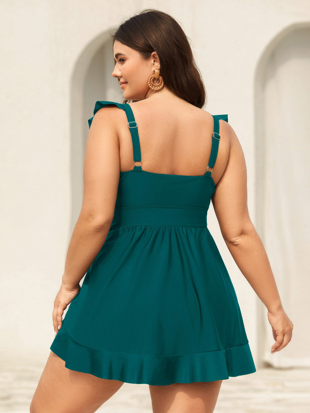 Serelune™ – Ruffled Hem Flutter Sleeve Swim Dress