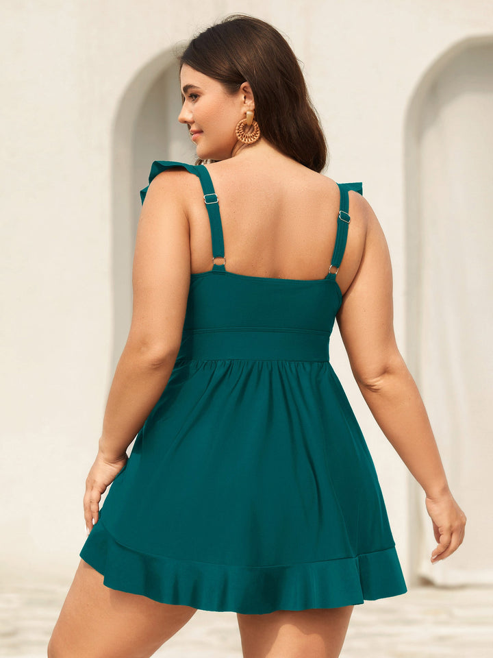 Serelune™ – Ruffled Hem Flutter Sleeve Swim Dress