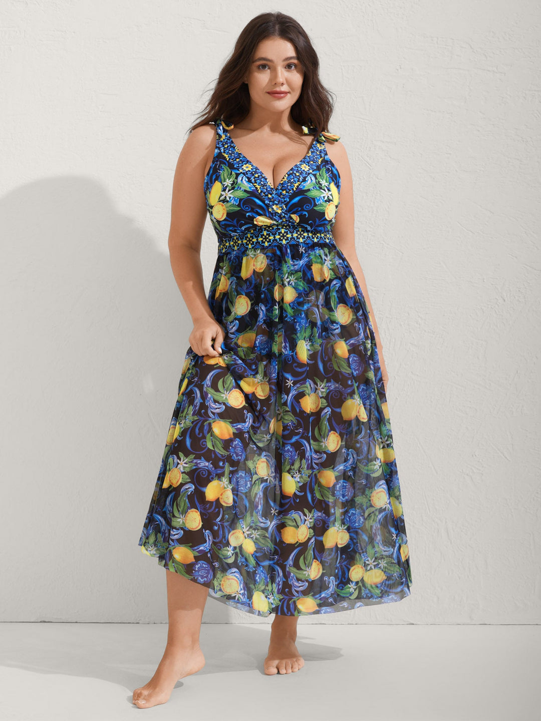 Caliselle™ – Two-Piece Citrus Print Sarong Swimsuit