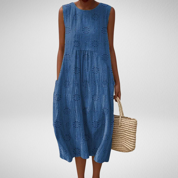 Livia™ – Elegant Sleeveless Cotton Dress with Pockets