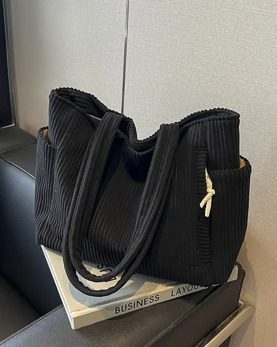 Zara™ – Ribbed Tote Bag with Cord Detail