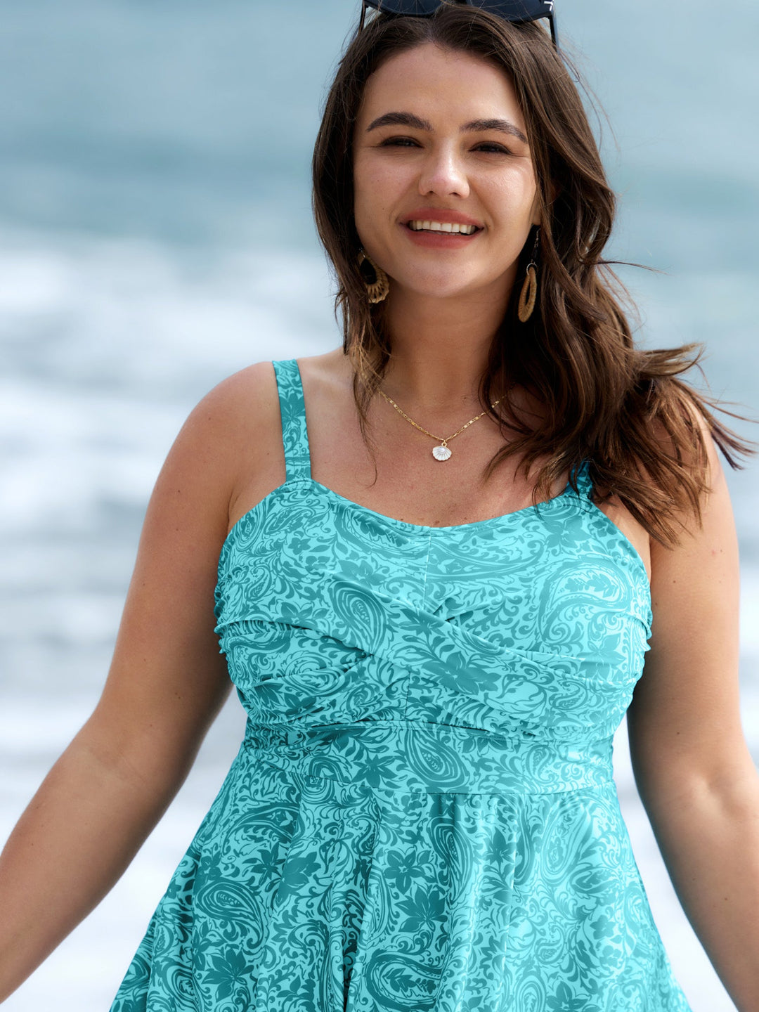 Serelune™ – Paisley Print Twist Front Swim Dress