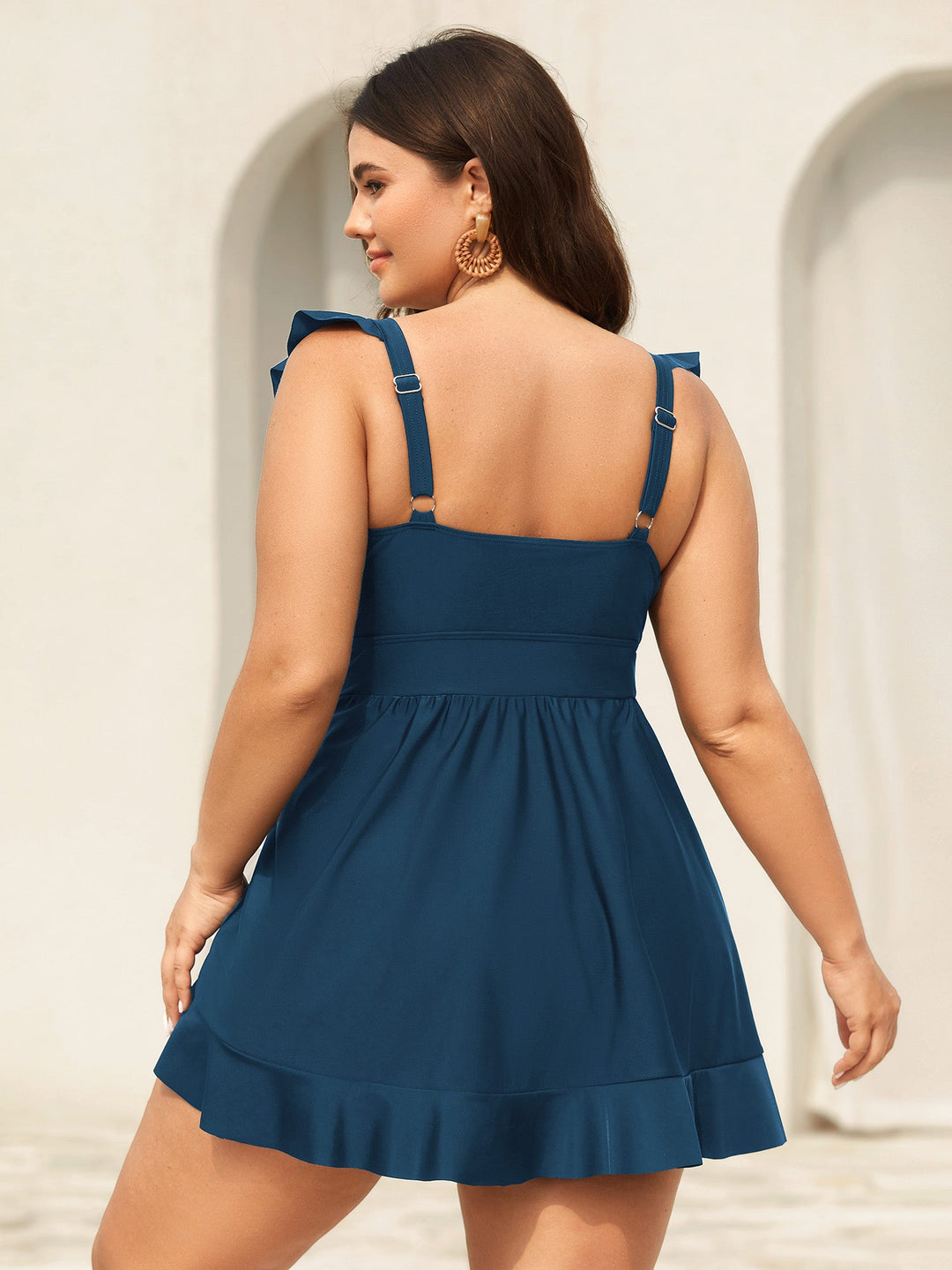 Serelune™ – Ruffled Hem Flutter Sleeve Swim Dress