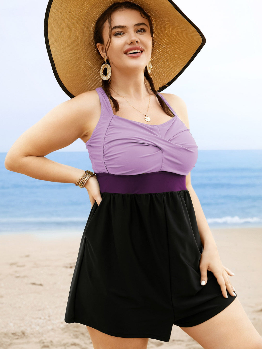 Celisse™ – Patchwork Contrast Crossover One Piece Swimsuit