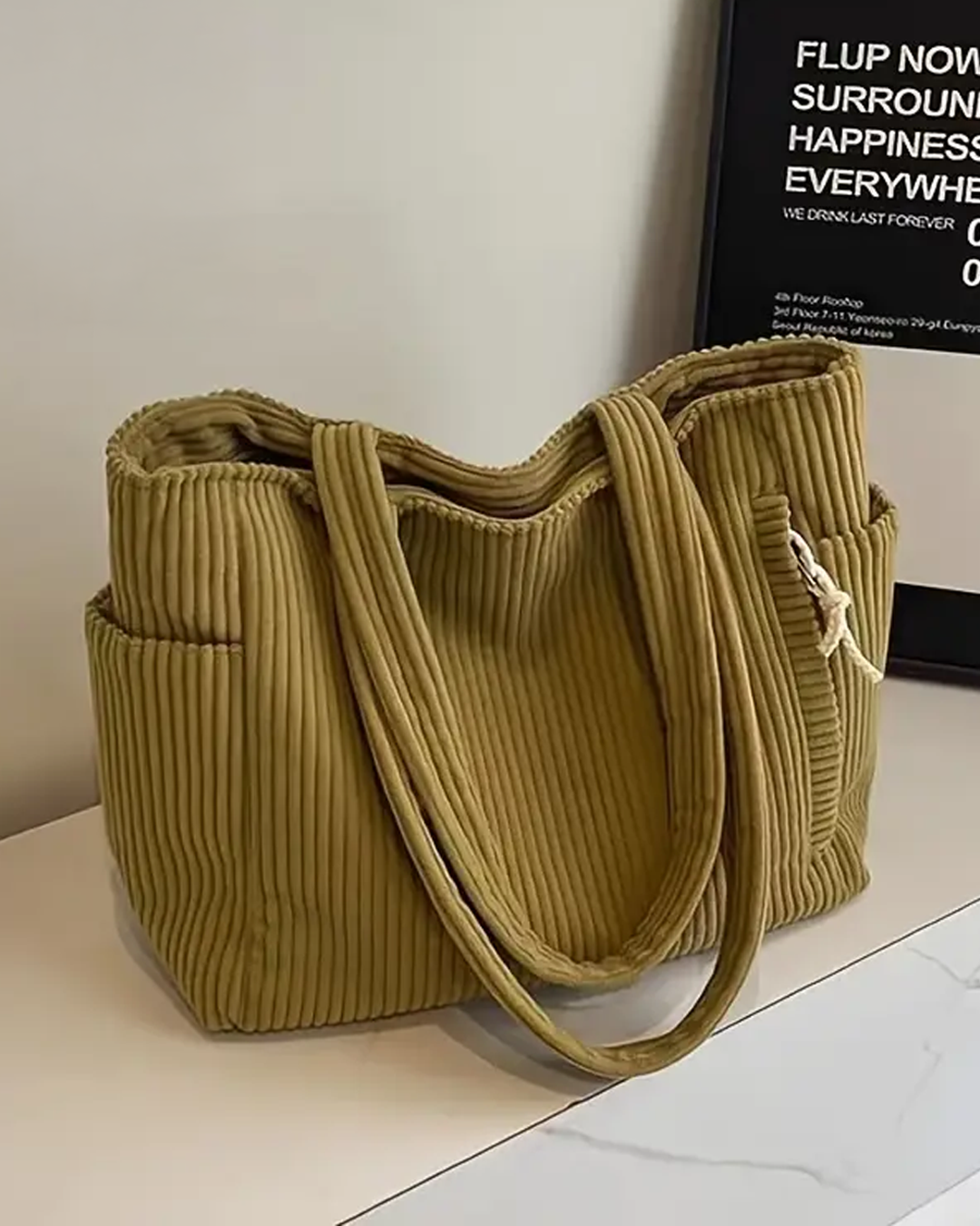 Zara™ – Ribbed Tote Bag with Cord Detail