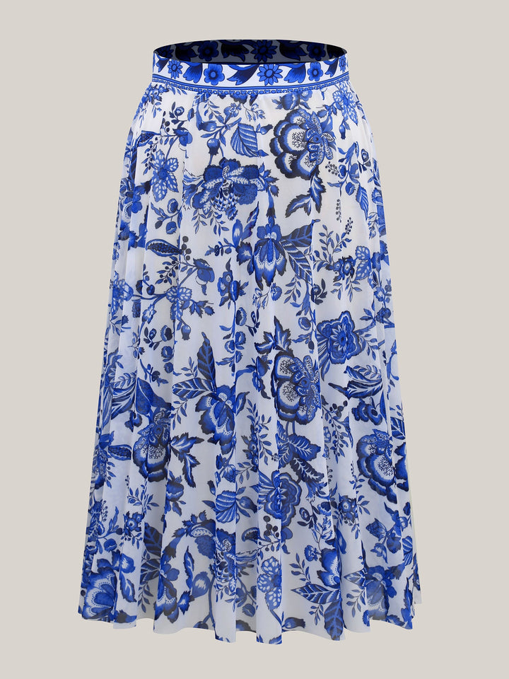 Celienne™ – Floral Ruched Mesh Swimsuit & Sarong Set