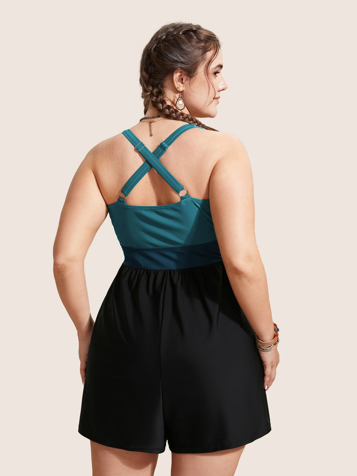 Celisse™ – Patchwork Contrast Crossover One Piece Swimsuit