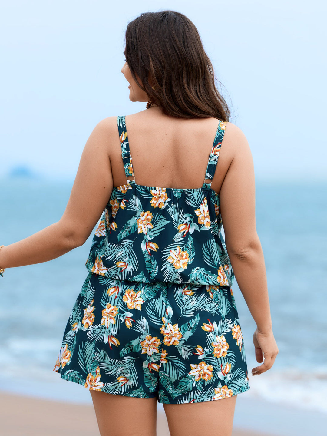 Serelle™ – Tropical Flower Print Pockets One-Piece Swimsuit