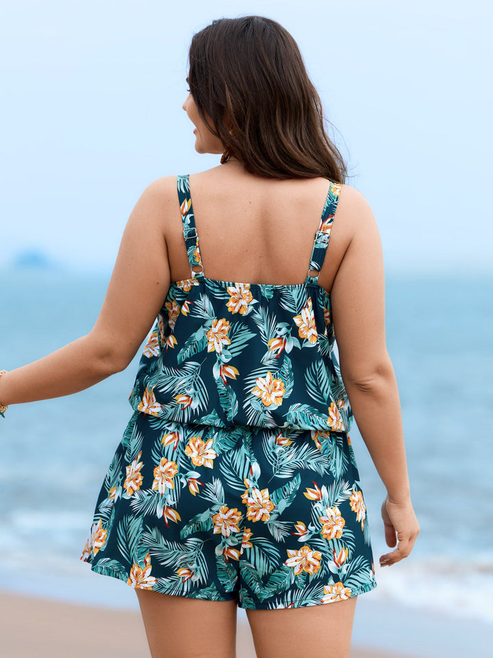 Serelle™ – Tropical Flower Print Pockets One-Piece Swimsuit