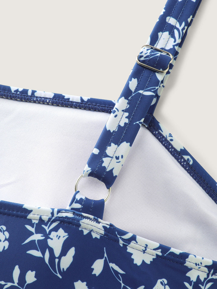 Cylara™ – Ditsy Floral Ruched Empire Waist Swim Dress