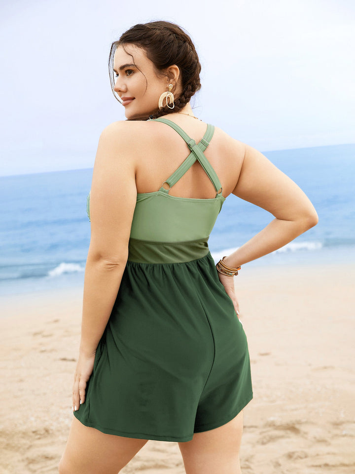 Celisse™ – Patchwork Contrast Crossover One Piece Swimsuit