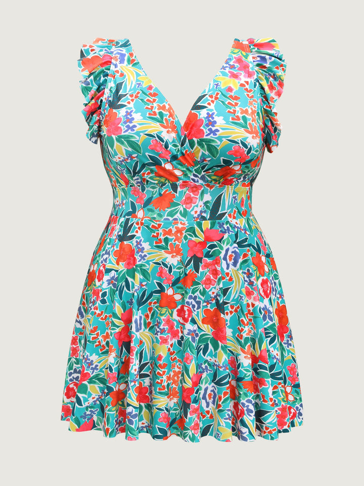 Seralyn™ – Anti-Float Tie Ruffled Floral Swim Dress