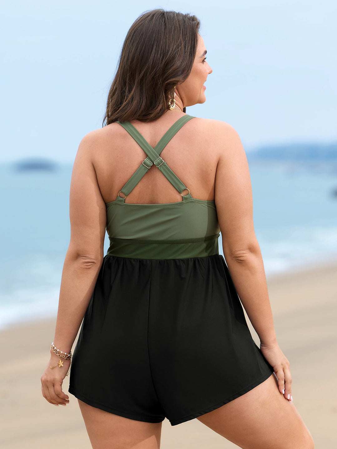 Celisse™ – Patchwork Contrast Crossover One Piece Swimsuit