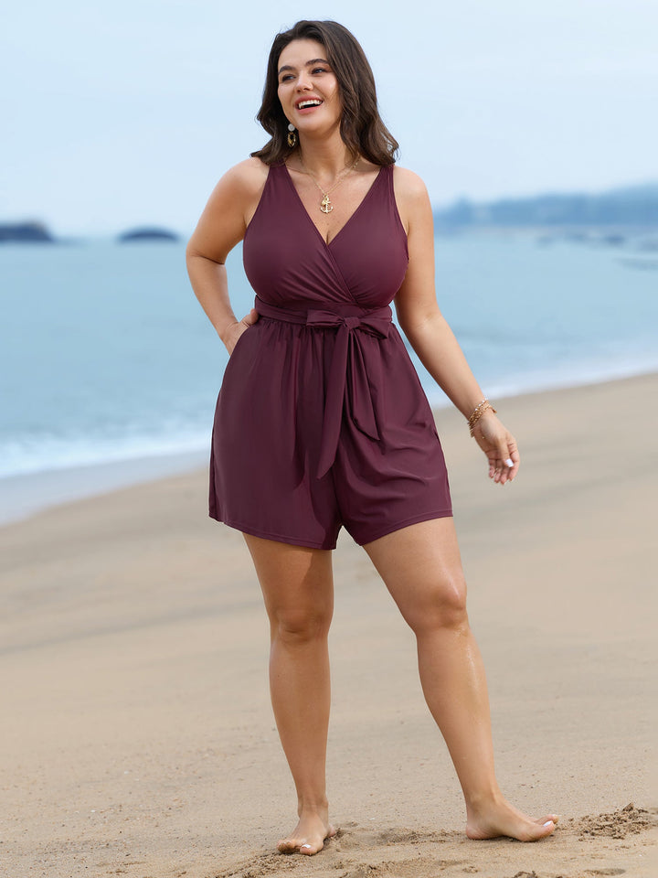 Elowyn™ – Surplice Neckline Belted One-Piece Swimsuit