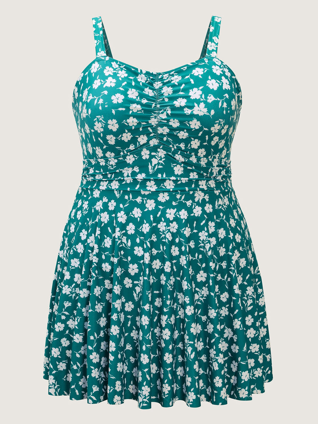 Cylara™ – Ditsy Floral Ruched Empire Waist Swim Dress