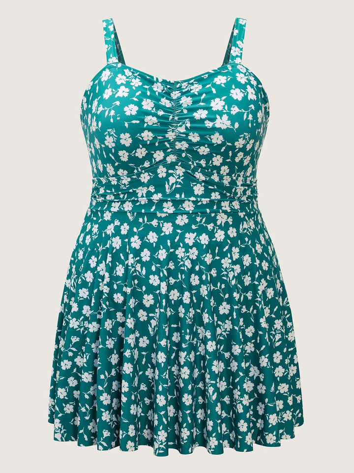 Cylara™ – Ditsy Floral Ruched Empire Waist Swim Dress