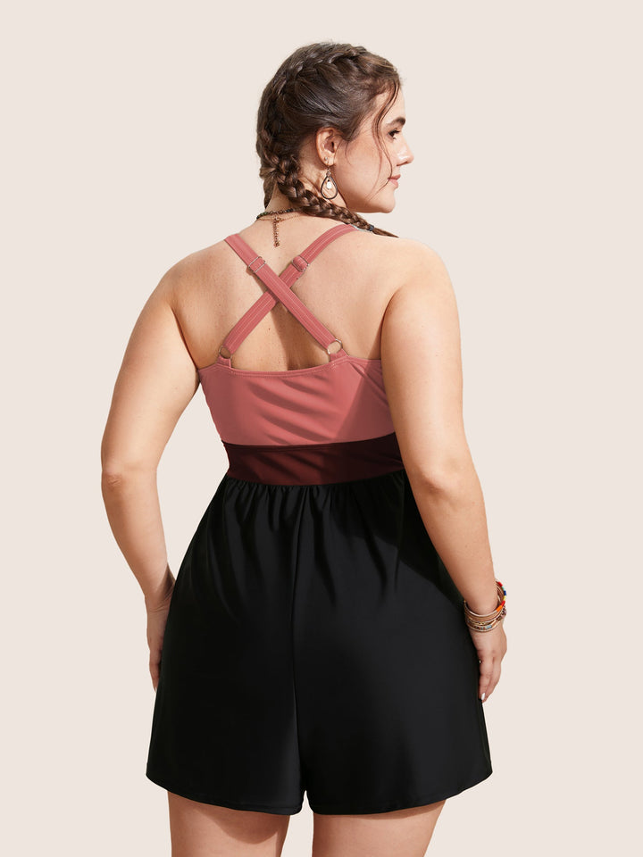 Celisse™ – Patchwork Contrast Crossover One Piece Swimsuit