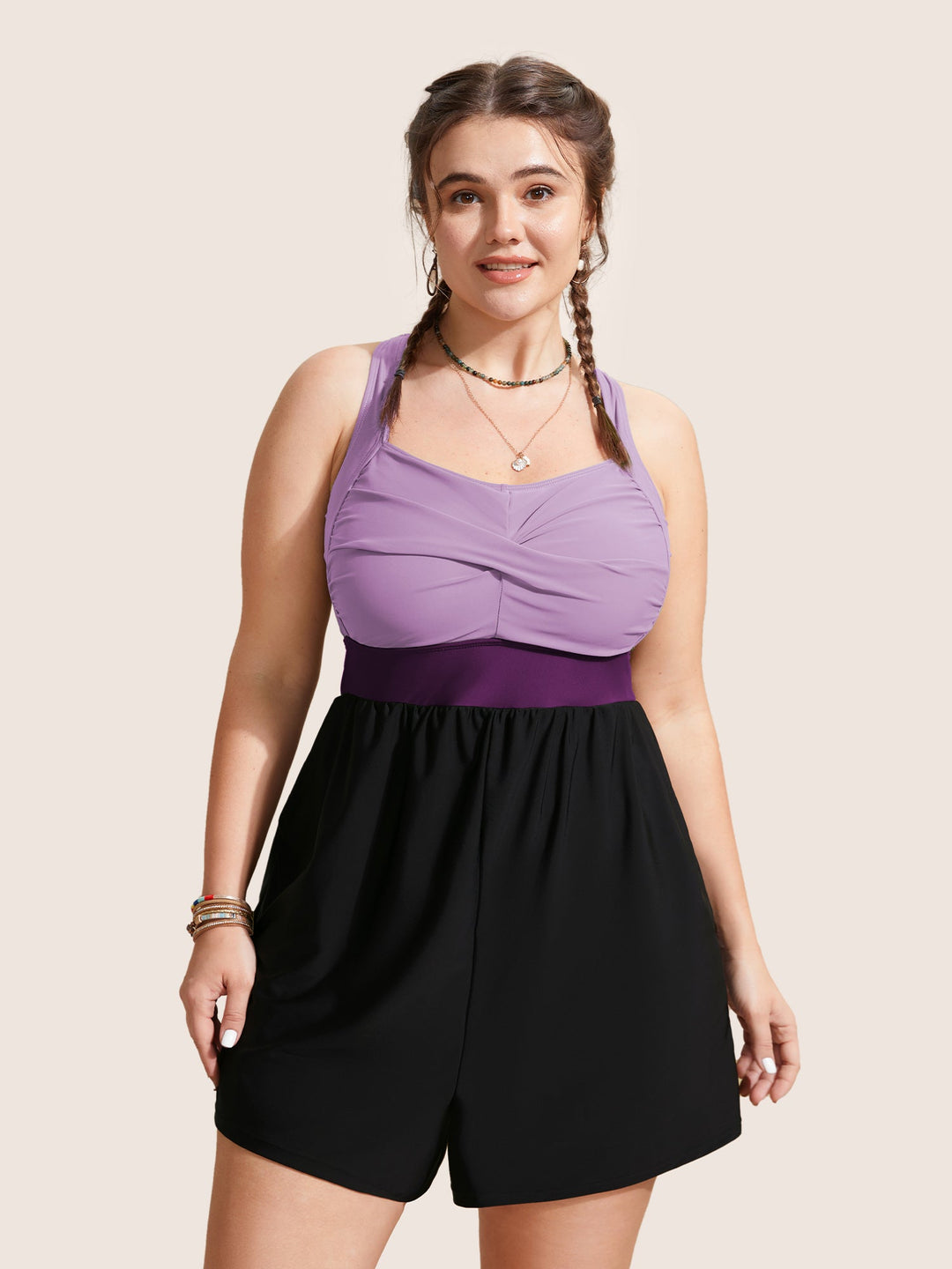 Celisse™ – Patchwork Contrast Crossover One Piece Swimsuit