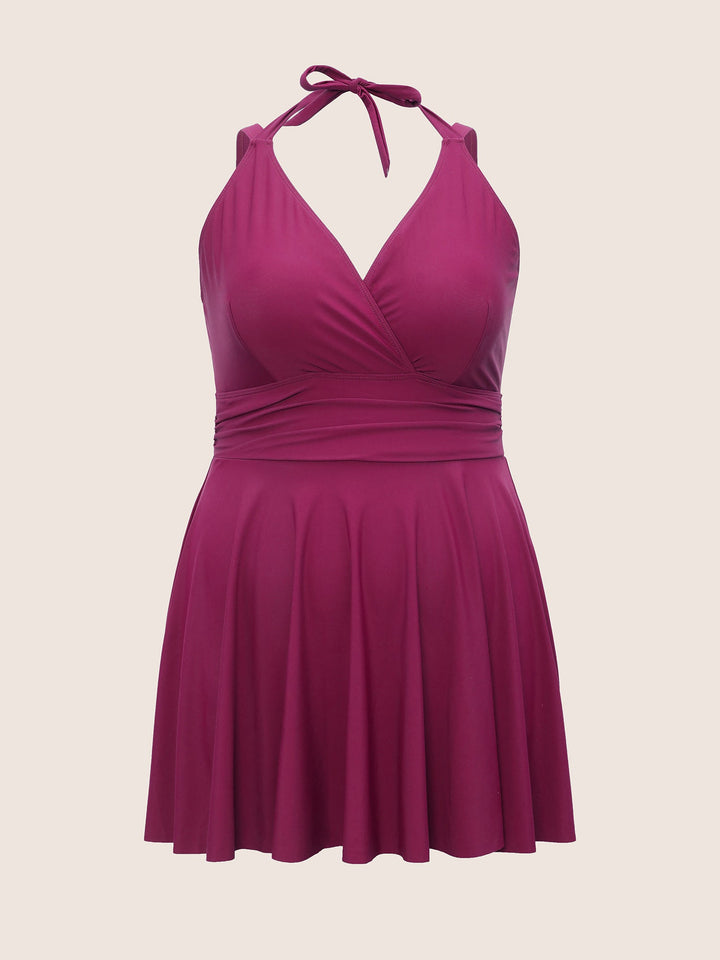 Celestine™ – Ruffle Hem Halter Neck Swim Dress