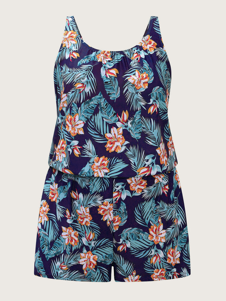 Serelle™ – Tropical Flower Print Pockets One-Piece Swimsuit
