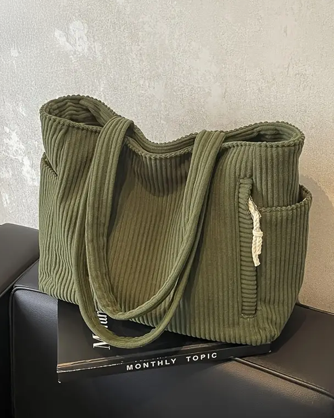 Zara™ – Ribbed Tote Bag with Cord Detail